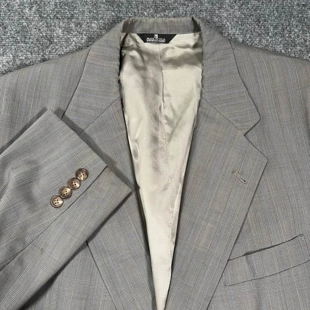 VTG Polo University Club Ralph Lauren Blazer Men 42R Wool Glen Plaid Grey Office